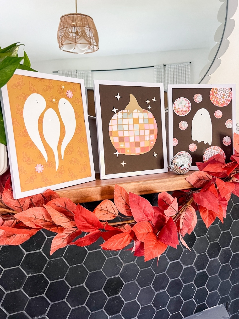 DIY Disco Halloween Art Using Scrapbook Paper. Create festive DIY disco-themed Halloween art using the scrapbook paper with these easy-to-follow steps for three spooky cute framed pieces.