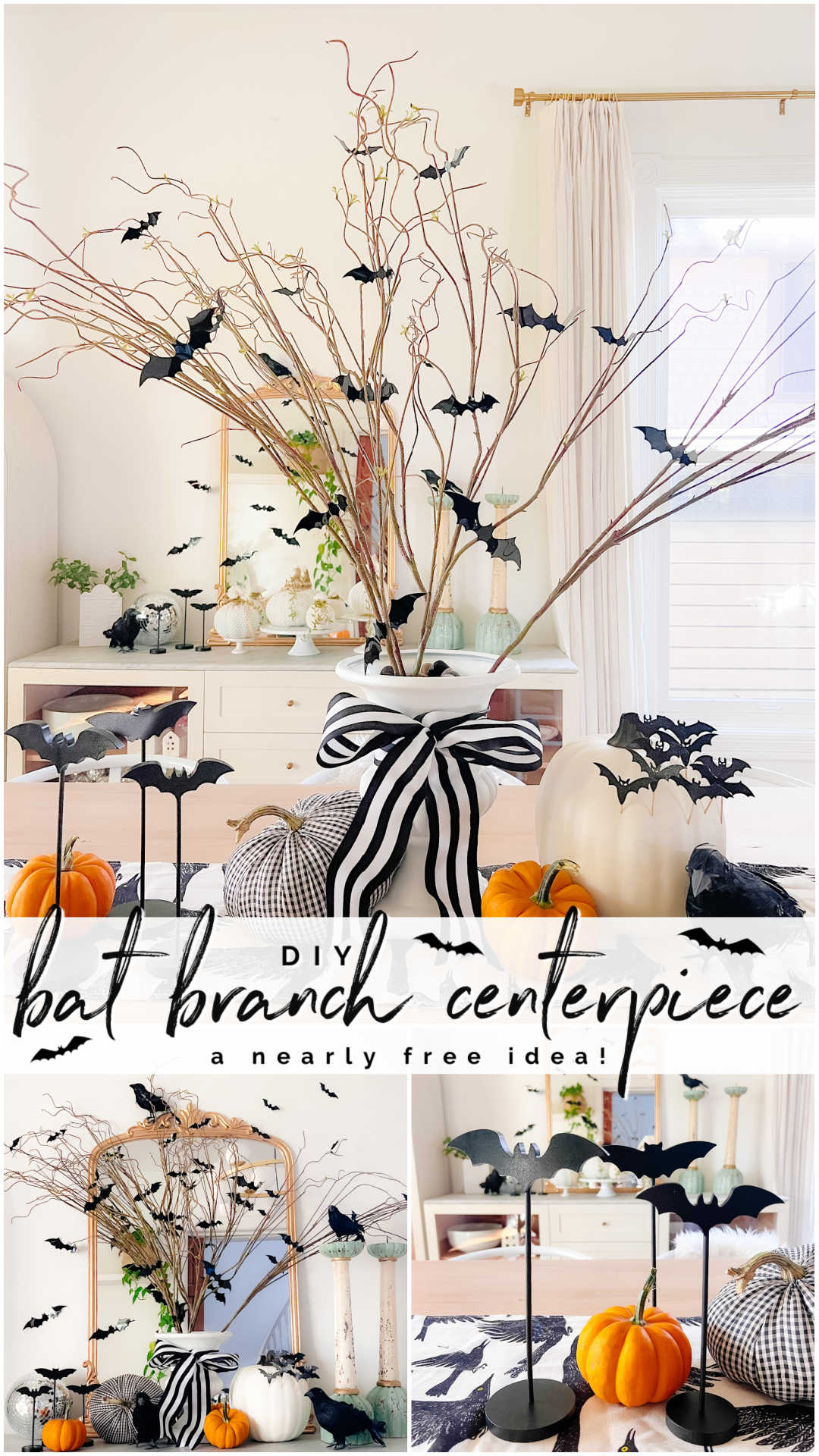 DIY Halloween Bat Branch Centerpiece. If you only make one Halloween project this year, the DIY Bat Branch Centerpiece is the perfect choice for an easy, nearly free decoration that adds spooky elegance to any space.