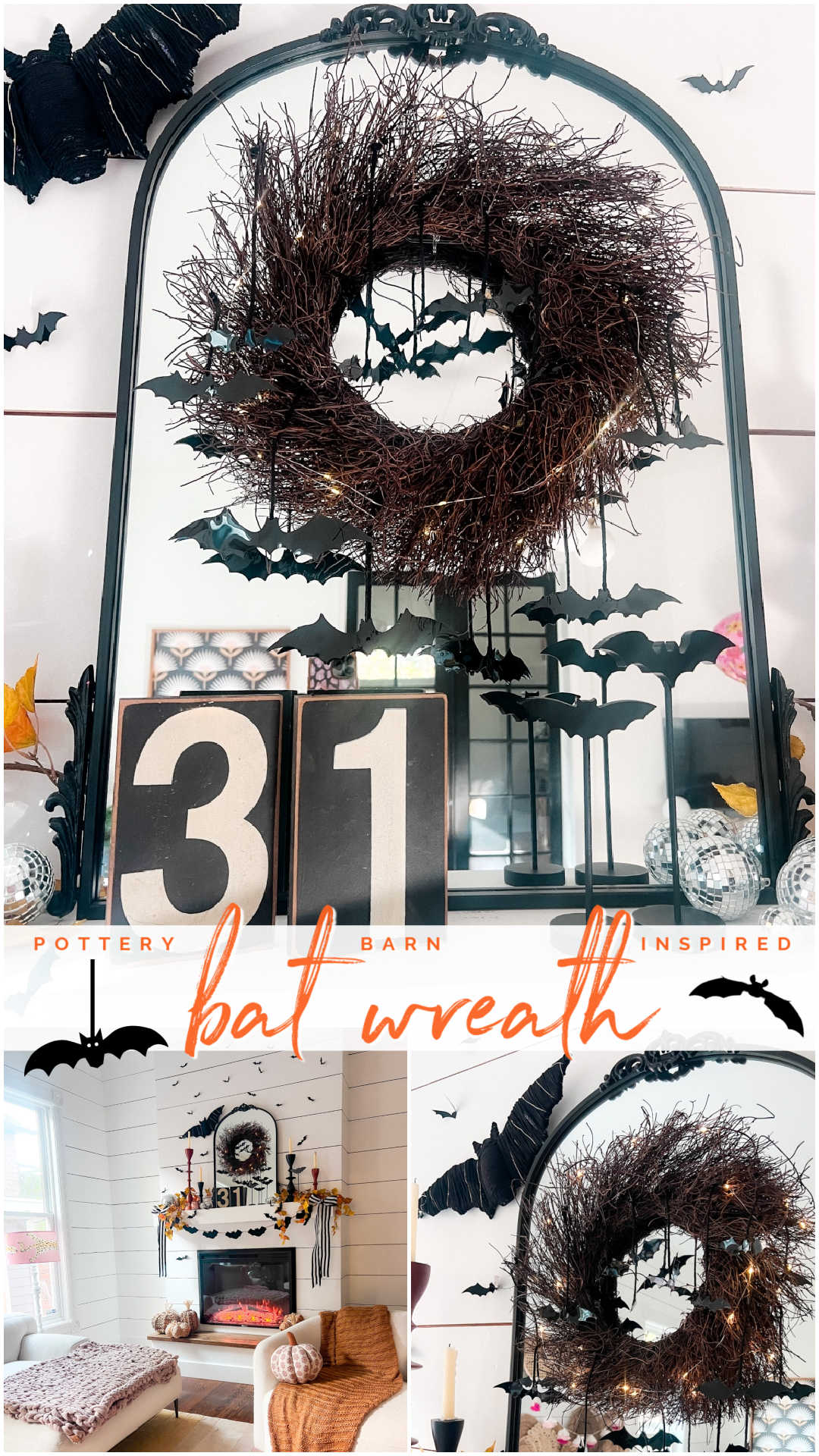 Pottery Barn-Inspired Halloween Bat Wreath. Create a budget-friendly, Pottery Barn-inspired Halloween Bat Wreath for a spooky and stylish way to welcome Halloween guests. 