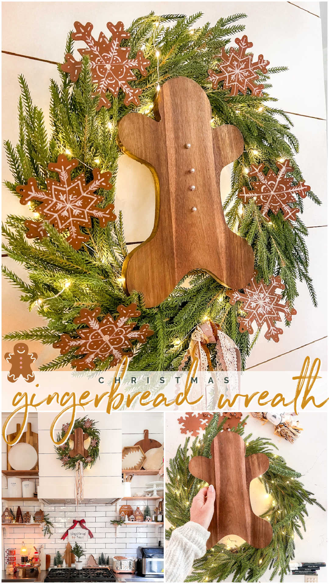 DIY Gingerbread Christmas Wreath. Create a whimsical gingerbread-themed Christmas wreath in just a few simple steps with this easy DIY tutorial!