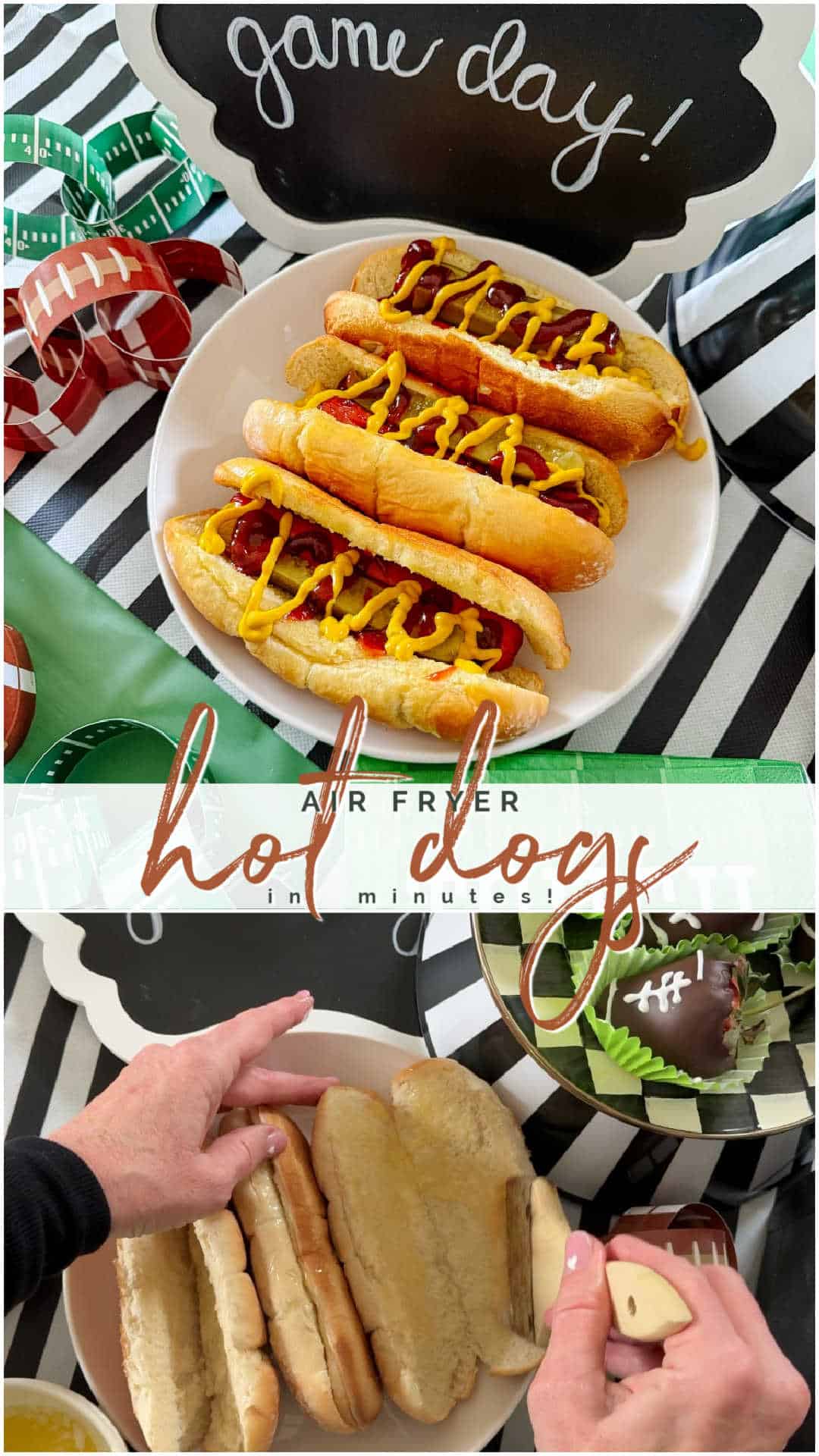 The Easiest Air Fryer Hot Dogs. Crispy, juicy air fryer hot dogs are cooked to perfection in minutes, then nestled in golden buttered buns for the ultimate quick and delicious game day treat.