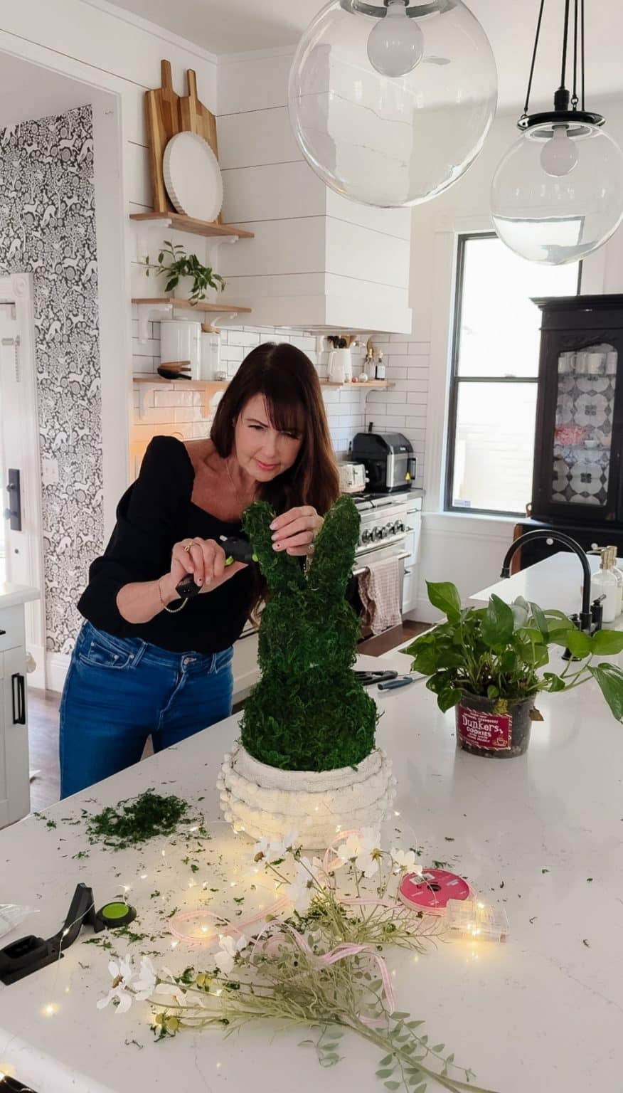 DIY Spring Moss Bunny Topiary - centerpiece idea!