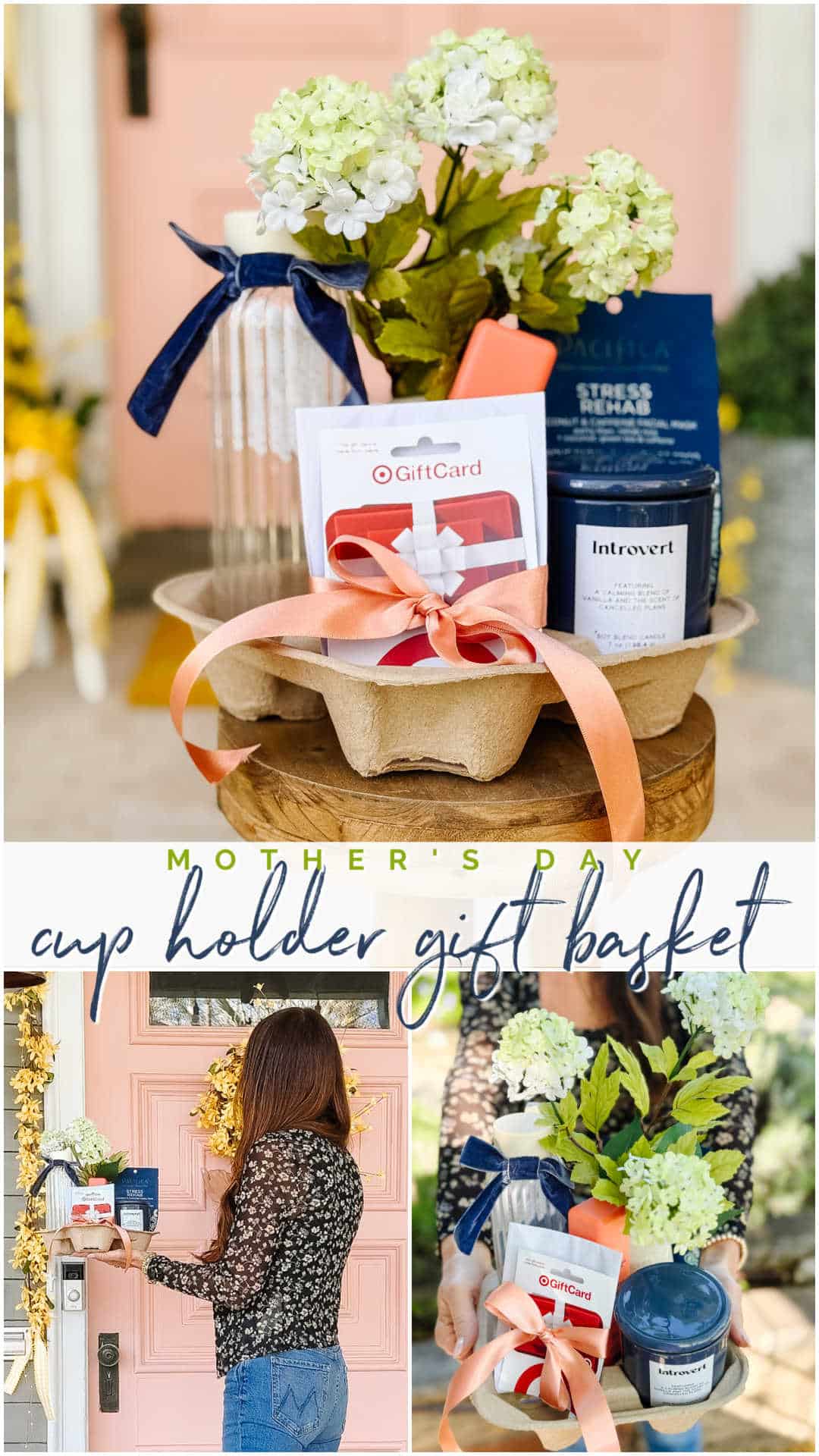 Mother's Day Cup Holder Gift Basket. Transform a simple drink carrier into a delightful Mother’s Day gift basket by filling each cup slot with thoughtful little surprises for the moms, grandmas, and mom friends who fill your life with love.