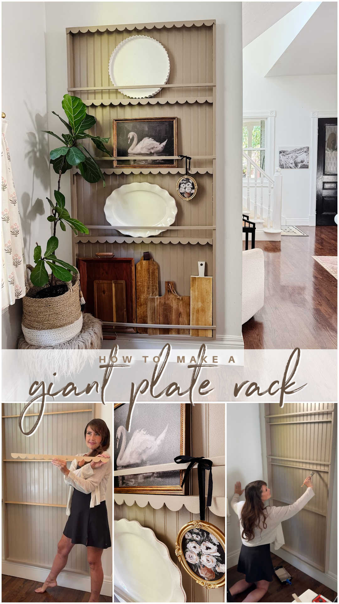 Create a charming and functional DIY plate rack wall with scallop molding in your kitchen, using simple materials and a step-by-step guide!