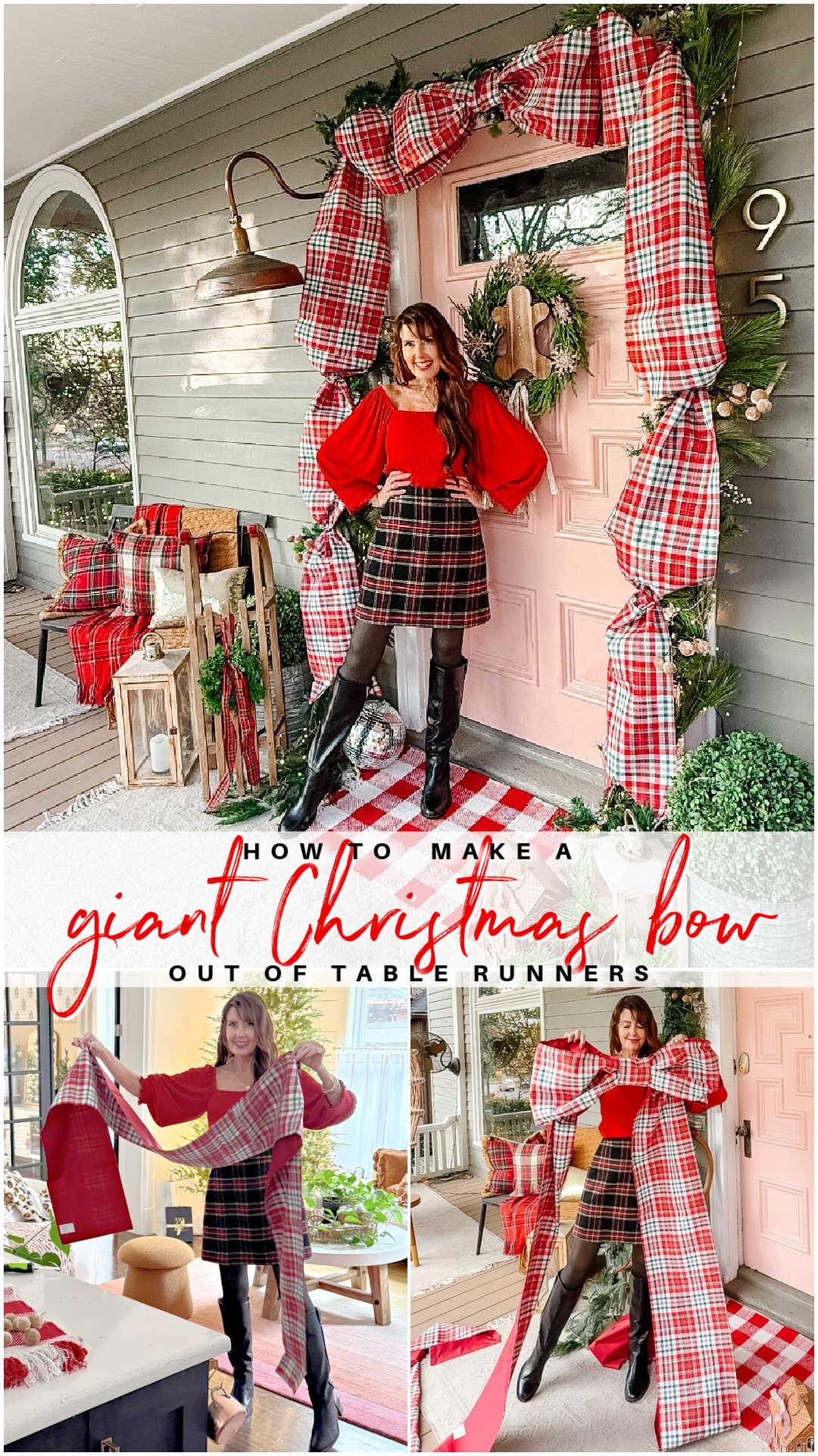 Make an Easy Giant Christmas Bow. Turn inexpensive table runners into a show-stopping giant Christmas bow with this easy step-by-step tutorial.