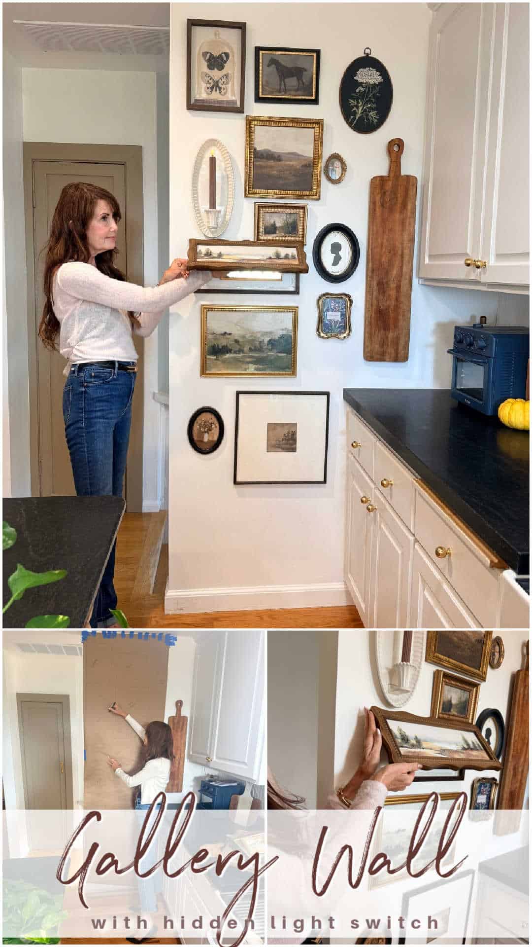 How to Create a Beautiful Gallery Wall Using a Butcher Paper Template. Create a beautifully collected gallery wall with perfect spacing using this easy butcher paper template method, plus a clever way to disguise an awkward light switch.